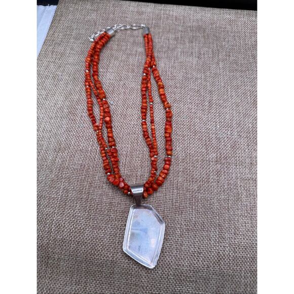 Jay King Desert Rose Trading 925 Sterling Spiny Oyster & Coral Necklace - Picture 4 of 10